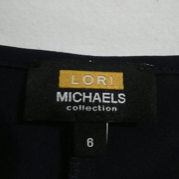 LORI MICHAELS COLLECTION | size 6 | Dark Blue Long Bell Sleeve Dress - Picture 9 of 16